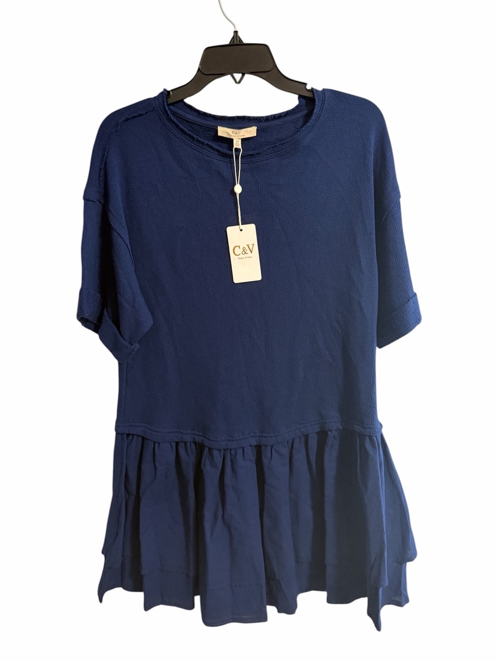 Chelsea & Violet Navy Short Sleeve Oversized Casual Peplum Dress